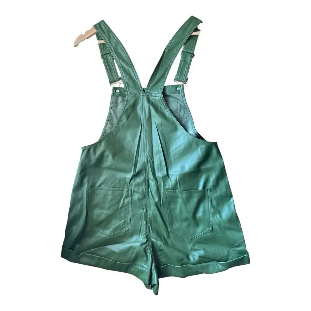Revolve x WeWoreWhat Vegan Leather Short Overalls Womens Size Medium Basil Green - Picture 3 of 7